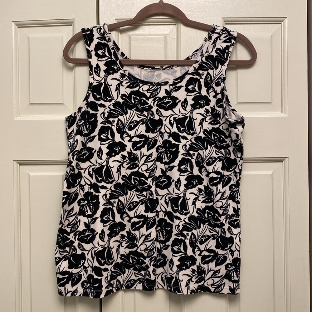 Land’s End Black Floral Cotton Scoop Tank